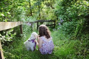 un enfant complice avec un golden retriever